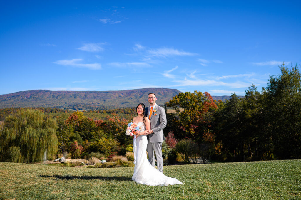 Couple standing at the overlook at The James Morgan for their wedding in Harrisonburg