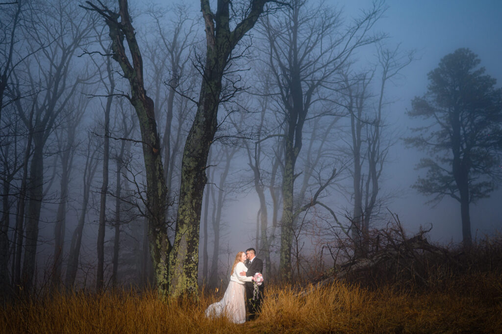 M+M's lovely, foggy, mountaintop Skyline Drive wedding followed by a fun hang at Round1 Arcade in Virginia.